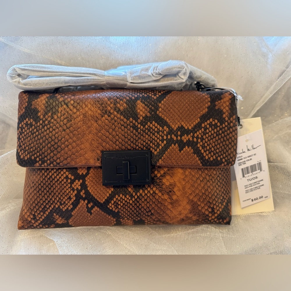 Nicole Miller Brown Snakeskin Clutch